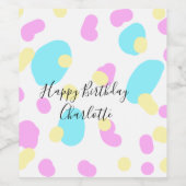 Pink blue yellowhappy birthday kids shapes abstrac weinetikett (Einzelnes Label)