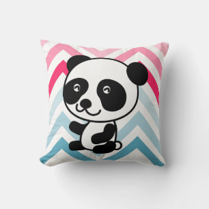 Pink & Blue Zickzack Panda Bear Throw Kissen