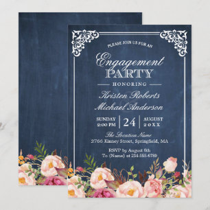 Pink Blues Chalkboard der Engagement Party Einladung