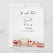 Pink Blues Tee Cup Pearls Hochzeit Retten Sie das Save The Date (Vorderseite)