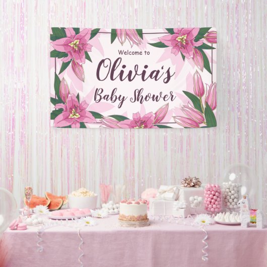 Pink blühende Lilies Kinderdusche Einladung Banner (Party)