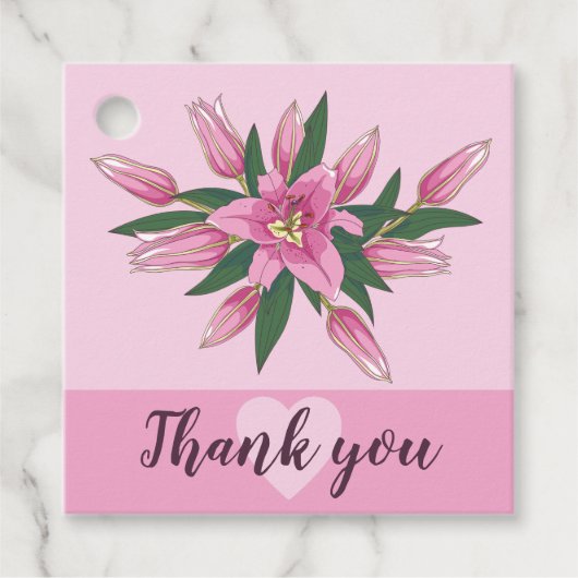 Pink blühende Lily Danke / Willkommen Geschenkanhänger (Vorderseite)