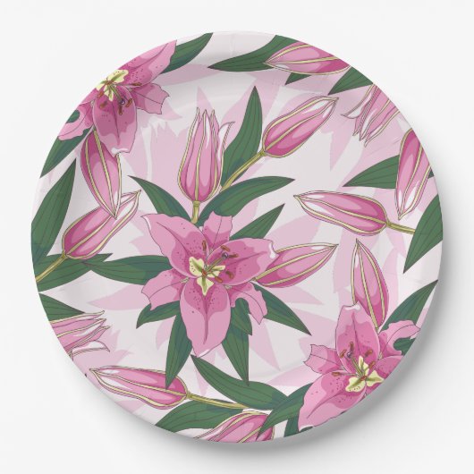 Pink blühende Lily Paper-Teller Pappteller (Vorderseite)