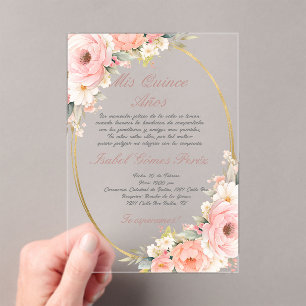 Pink-Blume-Acryl-Quinceanera-Einladung Acryleinladungen