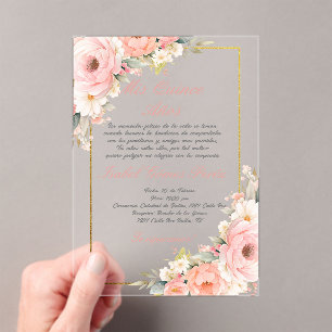 Pink-Blume-Acryl-Quinceanera-Einladung Acryleinladungen