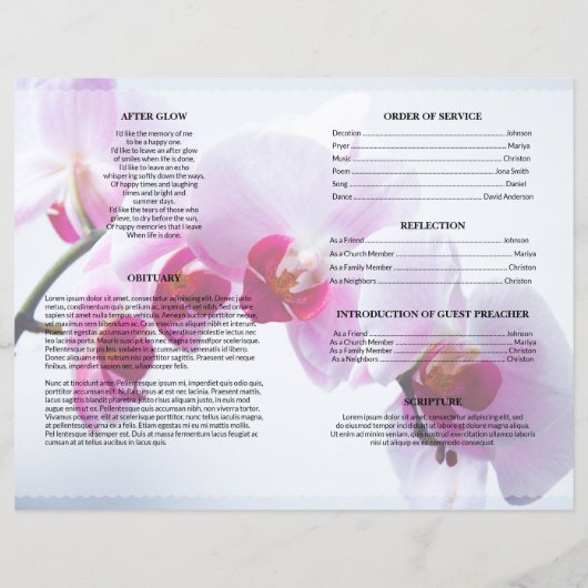 Pink-Blume-Beerdigungsvorlage (Rückseite)