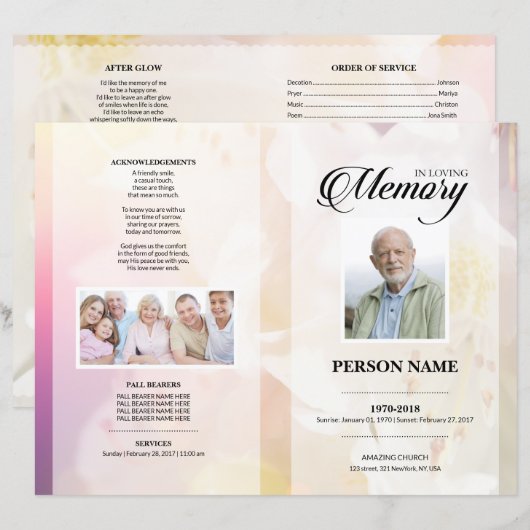 Pink-Blume-Beerdigungsvorlage (Vorne/Hinten)