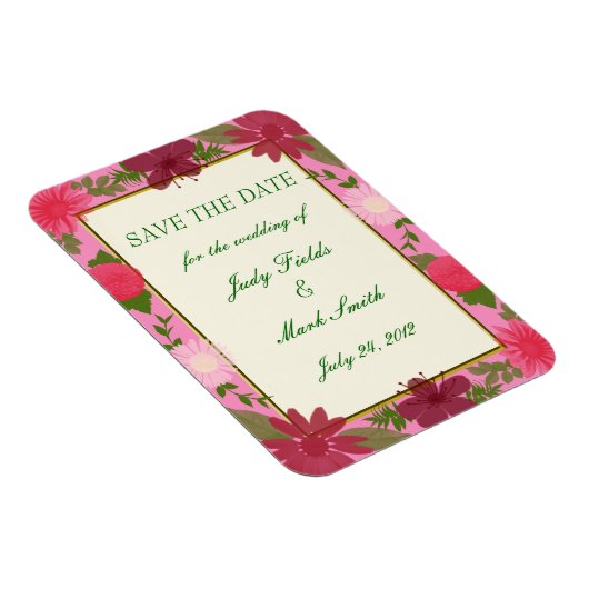 Pink-Blume Benutzerdefiniert Datum speichern Magnet (Rechte Seite)