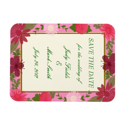 Pink-Blume Benutzerdefiniert Datum speichern Magnet (Horizontal)
