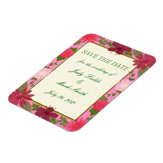 Pink-Blume Benutzerdefiniert Datum speichern Magnet (Linke Seite)