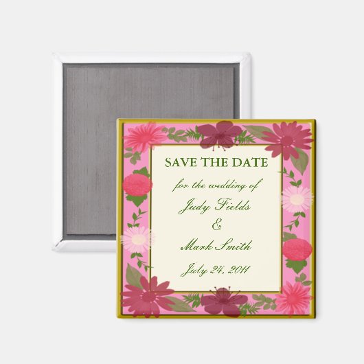 Pink-Blume Benutzerdefiniert Datum speichern Magnet (Vorderseite/Rückseite)