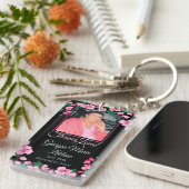 Pink-Blume-Benutzerdefinierter Gedenkensake Schlüsselanhänger (Vorderseite rechts)