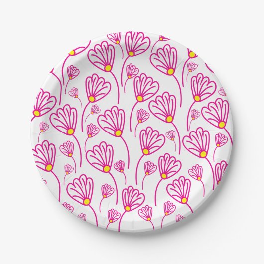 Pink Blume Boho Floral Pappteller (Vorderseite)