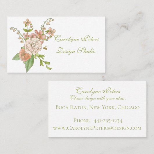 Pink Blume Bouquet Business Card Visitenkarte (Vorne/Hinten)