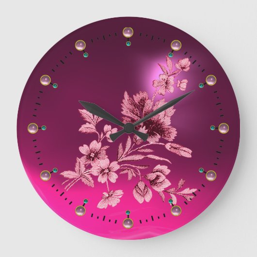 PINK BLUME BOUQUET MIT VORSICHT GROßE WANDUHR (Vorderseite)