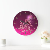 PINK BLUME BOUQUET MIT VORSICHT GROßE WANDUHR (Zuhause)