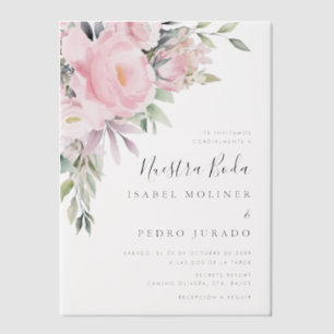 Pink Blume Bouquet Nuestra Boda Pergament Einladungen