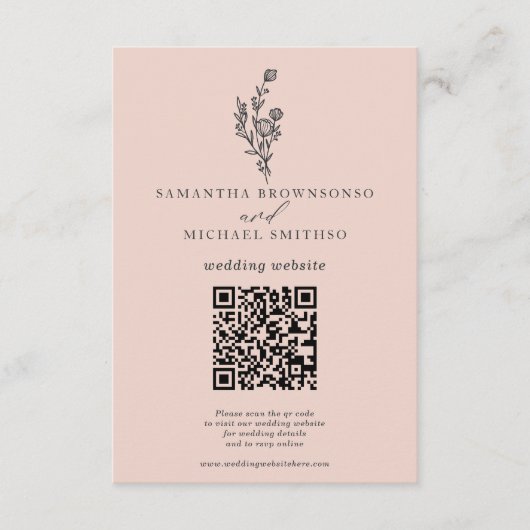 Pink Blume Bouquet Qr Wedding Website Begleitkarte (Vorderseite)