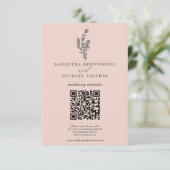 Pink Blume Bouquet Qr Wedding Website Begleitkarte (Stehend Vorderseite)