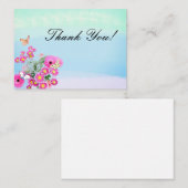 Pink Blume Bouquet und Schmetterlinge Vielen Dank Mitteilungskarte (Vorne/Hinten)