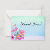 Pink Blume Bouquet und Schmetterlinge Vielen Dank Mitteilungskarte (Vorderseite)