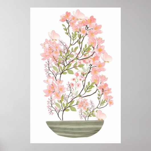 Pink Blume Bouquet und Vase, Werteaufkleber Poster (Vorne)
