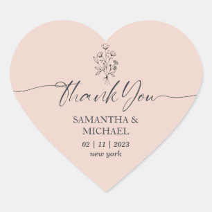 Pink Blume Bouquet Unterschrift Hochzeit Vielen Da Herz-Aufkleber
