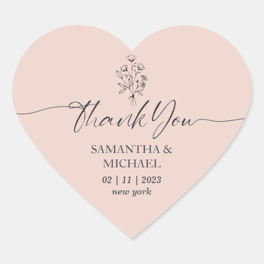 Pink Blume Bouquet Unterschrift Hochzeit Vielen Da Herz-Aufkleber (Vorderseite)