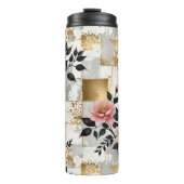 Pink Blume Bouquets mit Gold und Weiß Plätzen Thermosbecher (Vorderseite)