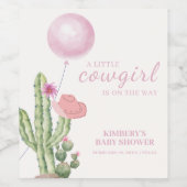 Pink Blume Cactus Balloon Cowgirl Babydusche Weinetikett (Einzelnes Label)