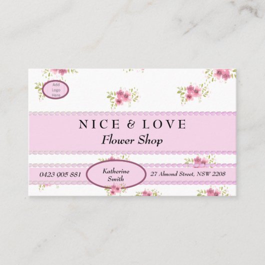 Pink Blume Custom Shop Visitenkarte mit Logo (Vorderseite)