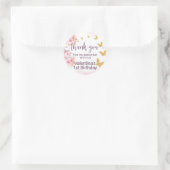Pink Blume Gold Schmetterlinge Script Danke Runder Aufkleber (Tasche)
