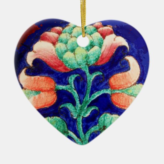 PINK BLUME Green Blue Floral Heart Keramik Ornament (Vorne)
