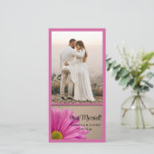 Pink Blume Just Married Wedding Foto Card Ankündigung (Stehend Vorderseite)