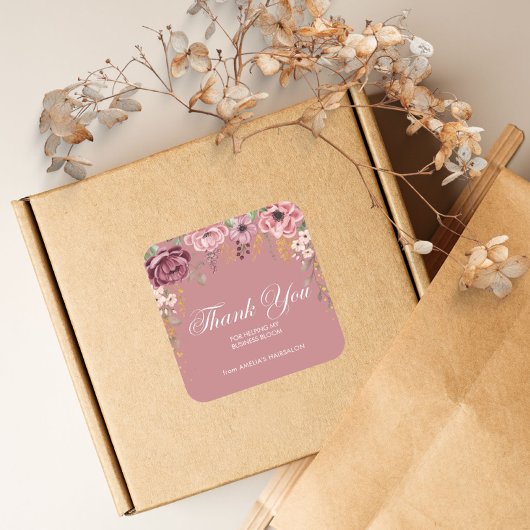 Pink Blume Kleine Unternehmen Danke Stickers