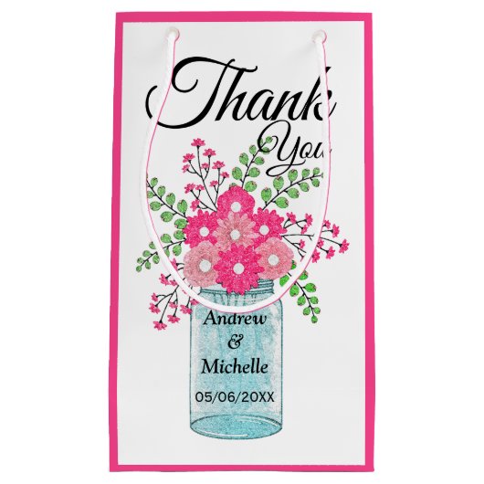 Pink Blume Mason Jar Danke Kleine Geschenktüte (Vorderseite)