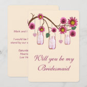 Pink Blume Mason Jars Bridesmaid Card Einladung (Vorne/Hinten)