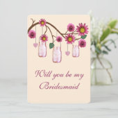 Pink Blume Mason Jars Bridesmaid Card Einladung (Stehend Vorderseite)