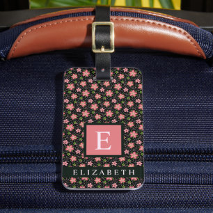 Pink-Blume mit Blütenfarbe für Schwarze Punkte Gepäckanhänger