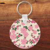 Pink-Blume-Muster Schlüsselanhänger (Vorderseite)