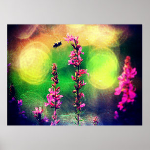 Pink Blume N Bee Yellow Bokah Poster