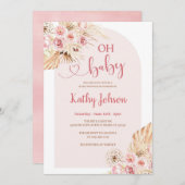 Pink Blume Pampas Grass Boho Oh Babydusche Einladung (Vorne/Hinten)