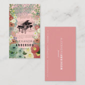 Pink Blume Pianist Music Teacher Business Card Visitenkarte (Vorne/Hinten)