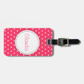 Pink Blume Polka Punkte mit Namen Gepäckanhänger (Vorderseite horizontal)