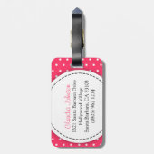 Pink Blume Polka Punkte mit Namen Gepäckanhänger (Rückseite vertikal)