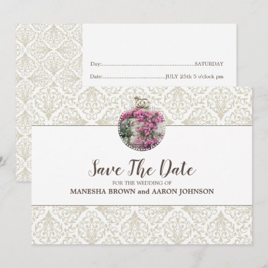 PINK-Blume - Save the Date flache Karte (Vorne/Hinten)