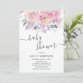 Pink Blume Script Girl Babydusche Einladung (Stehend Vorderseite)