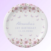 Pink Blume Whimsical Butterfly 1. Geburtstag Pappteller