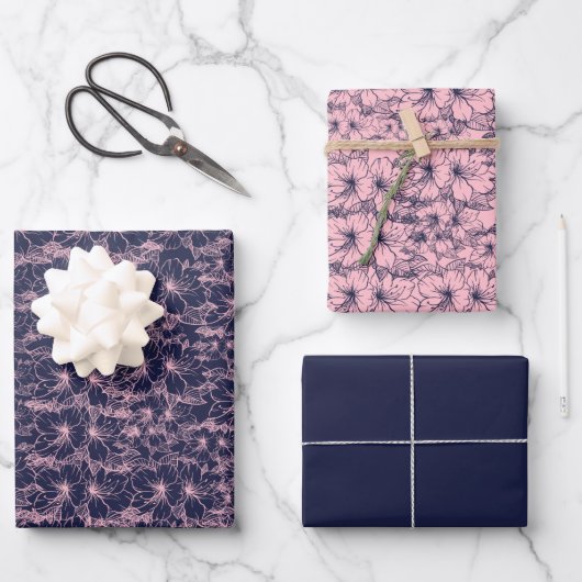 Pink Blume Wrapping Paper  Geschenkpapier Set (Vorderseite)