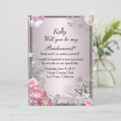 Pink Blumen- und Schmetterlingsüberbrückungskarte Einladung (Stehend Vorderseite)